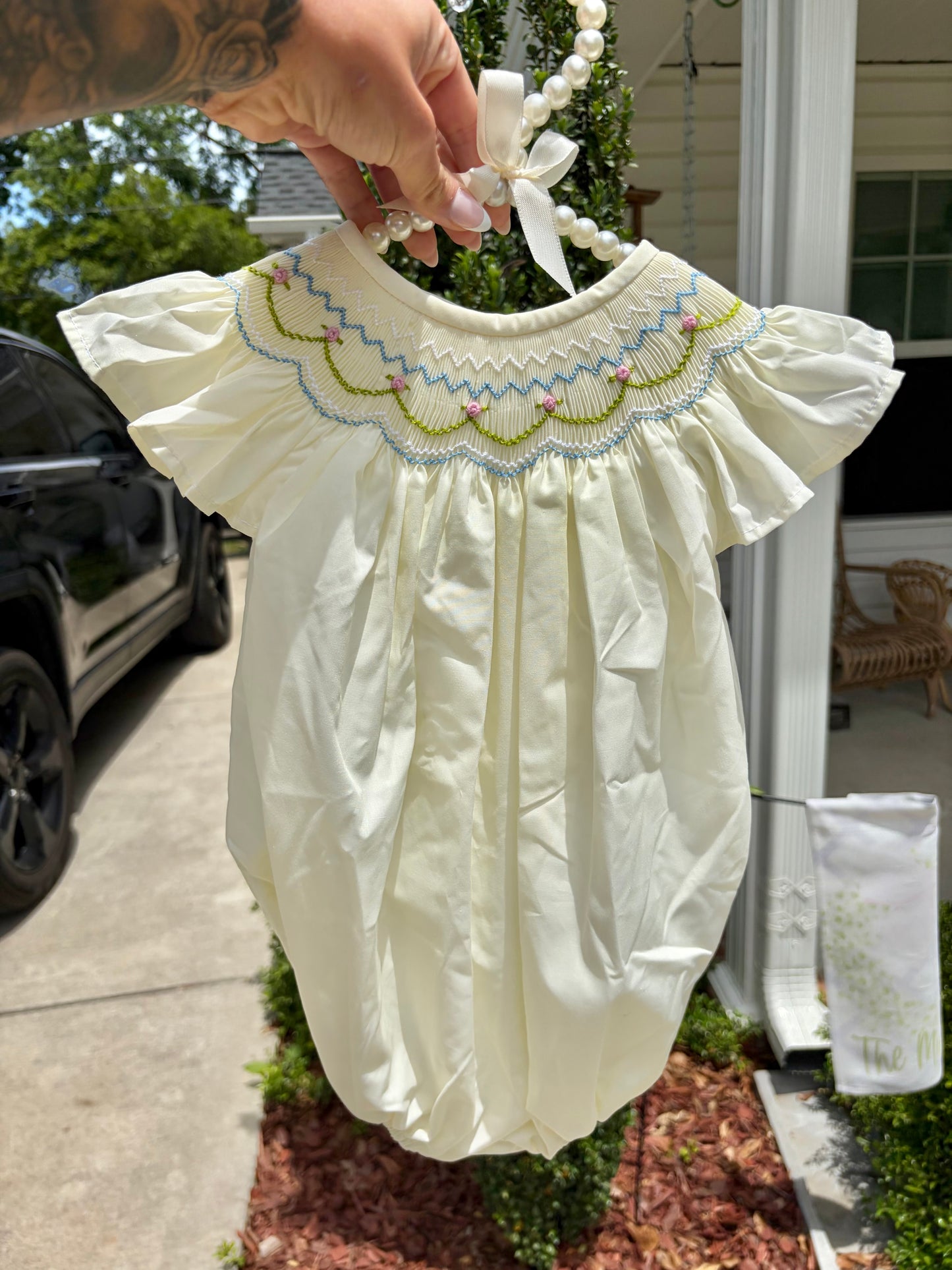 Yellow Floral Hand Smocked Bubble