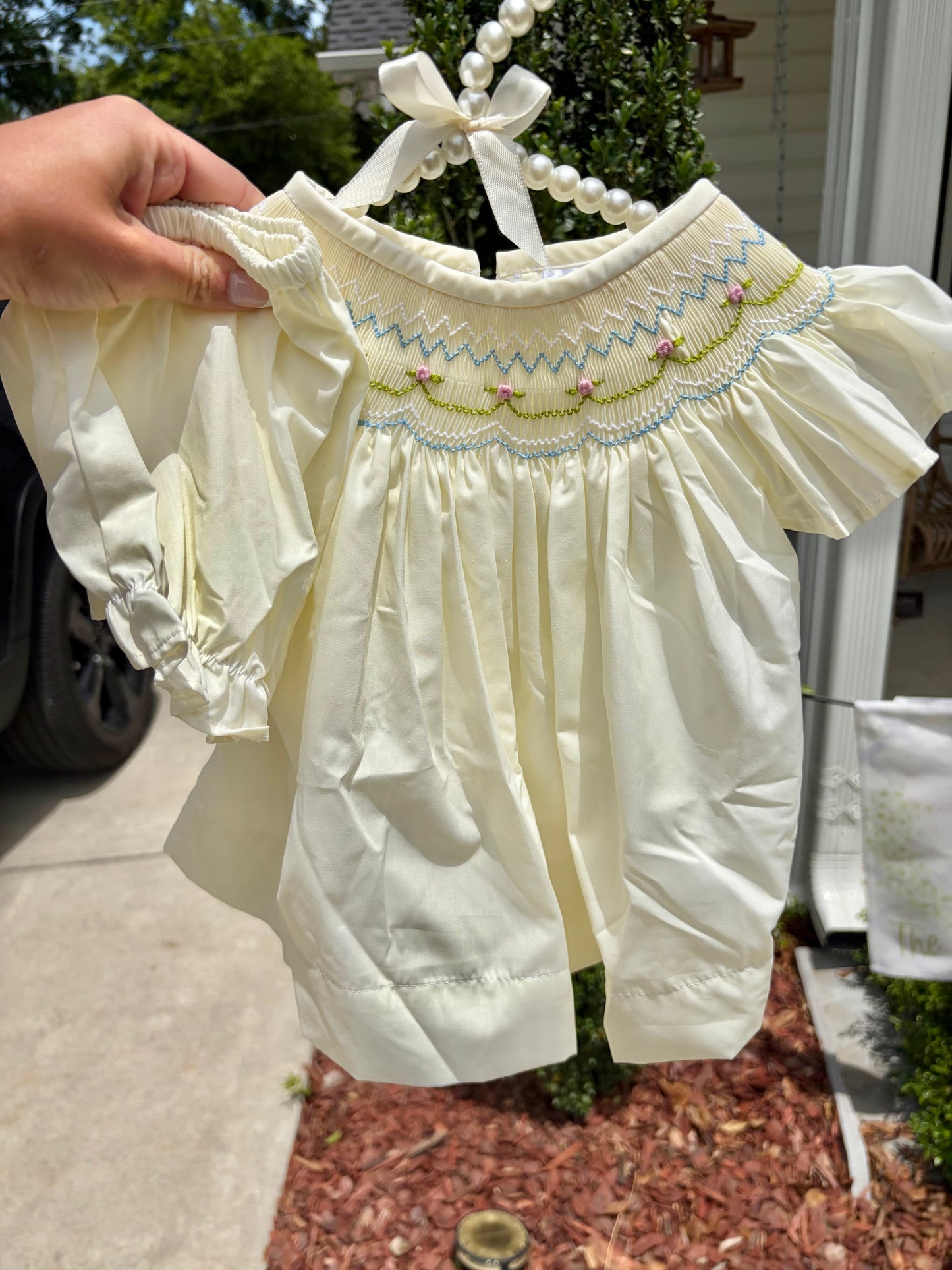 Yellow Floral Hand Smocked Diaper Set